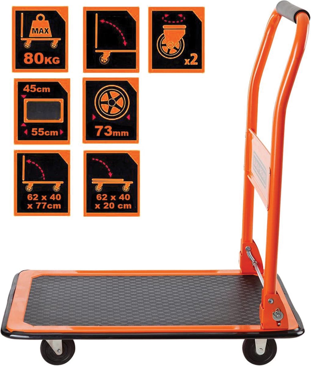 BLACK+DECKER BXWT-H303 Folding Platform Truck - Platform Cart Max. 80KG - Transport Trolley 60 x 40 x 80.5 cm - Transport Cart with Handle - Easy to Store - Steel