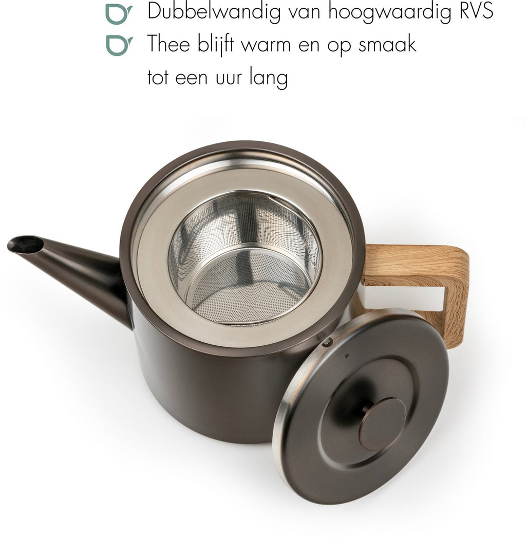 Bredemeijer - Theepot dubbelwandig Narvik - 1,1 liter - Metallic grijs - Met theezeef