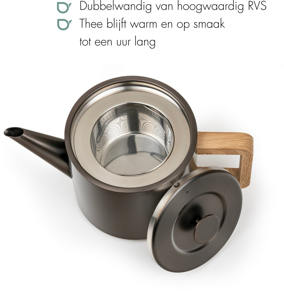Bredemeijer - Theepot dubbelwandig Narvik - 1,1 liter - Metallic grijs - Met theezeef