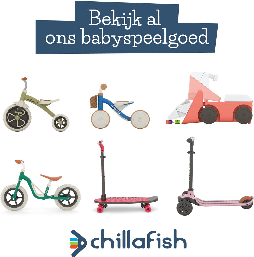 Chillafish Balance Bike for 1-year-olds for boys and girls with play blocks - Ride-on toy for toddlers up to 3 years with basket - Blue - Lightweight - Silent anti-slip tires for indoor and outdoor use - Stable four-wheeler - Model Itsibitsi