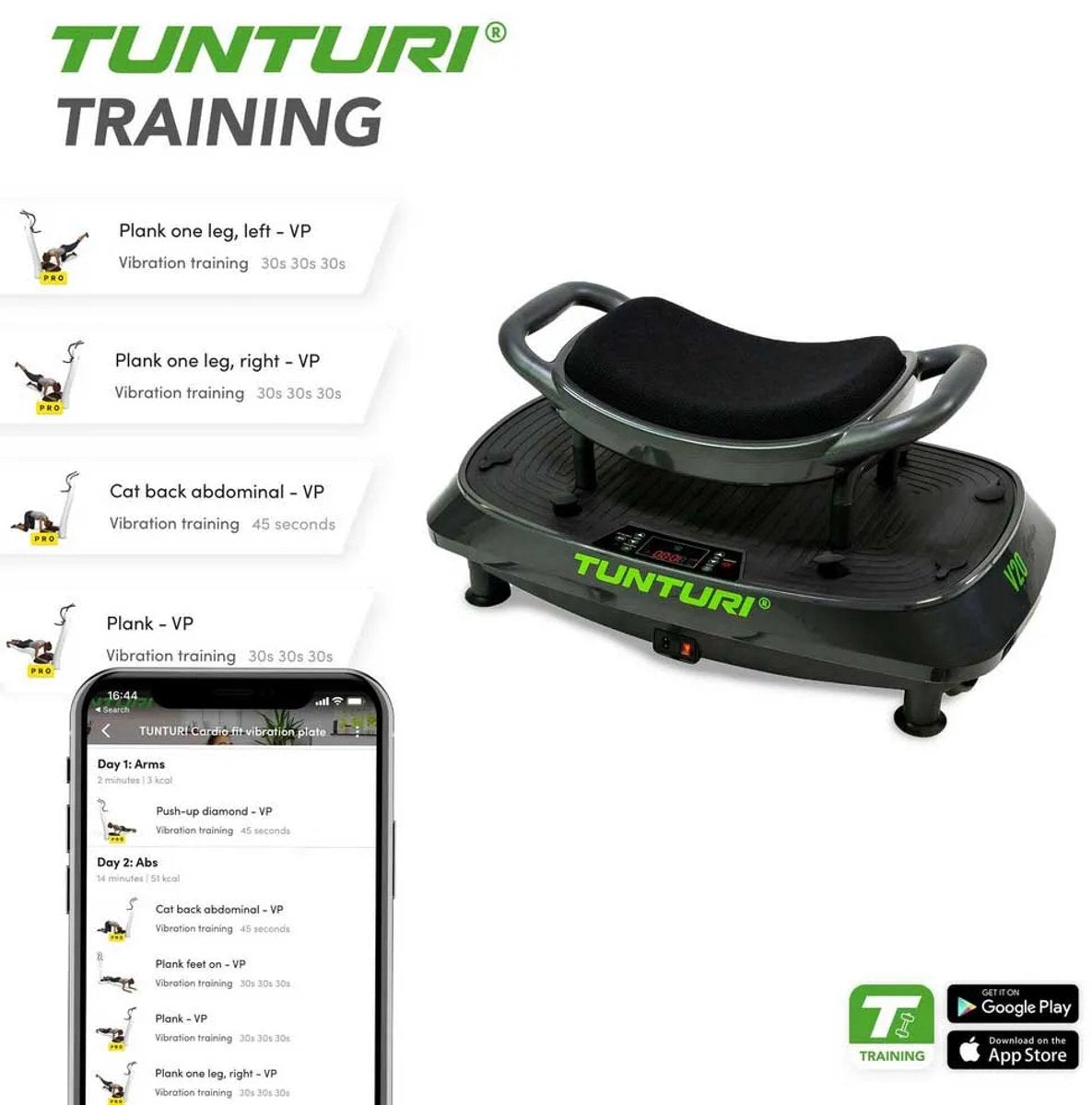 Tunturi Cardio Fit V20 Trilplaat - Incl. Fitnesstoel - Vibration plate - 30 Snelheden - 3 programma's - Vibratie en oscillatie - incl. gratis fitness app
