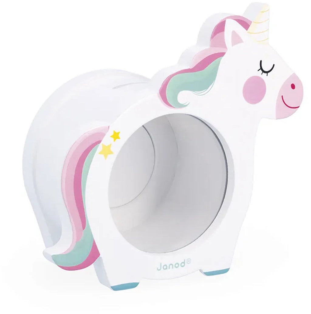 Janod - Unicorn - Houten spaarpot met transparante voorkant