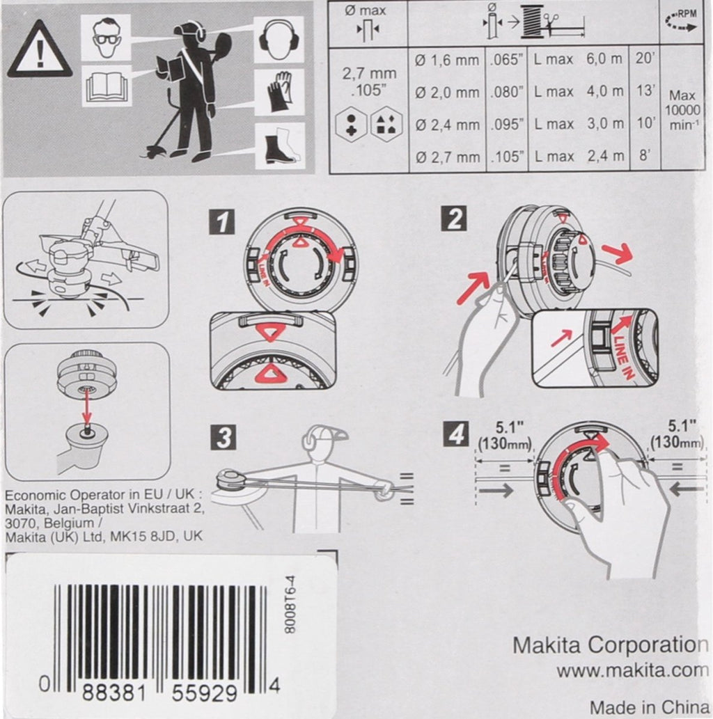 Makita 191D91-7 Tap&Go Trimmer Head 2x2 M8x1.25lh