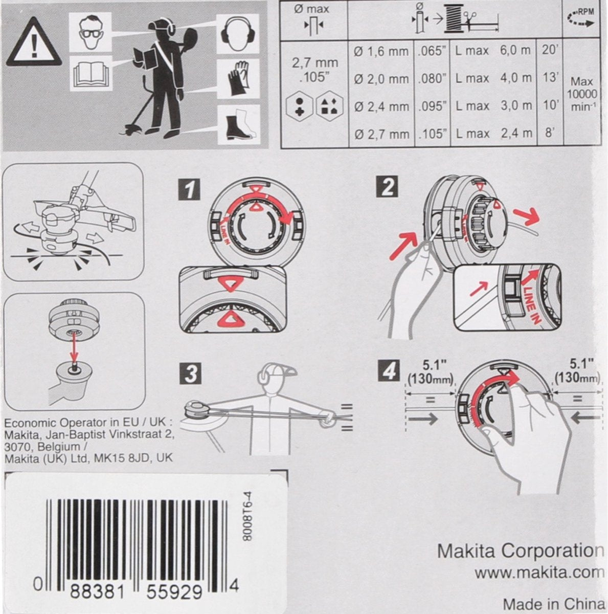 Makita 191D91-7 Tap&Go Trimmer Head 2x2 M8x1.25lh