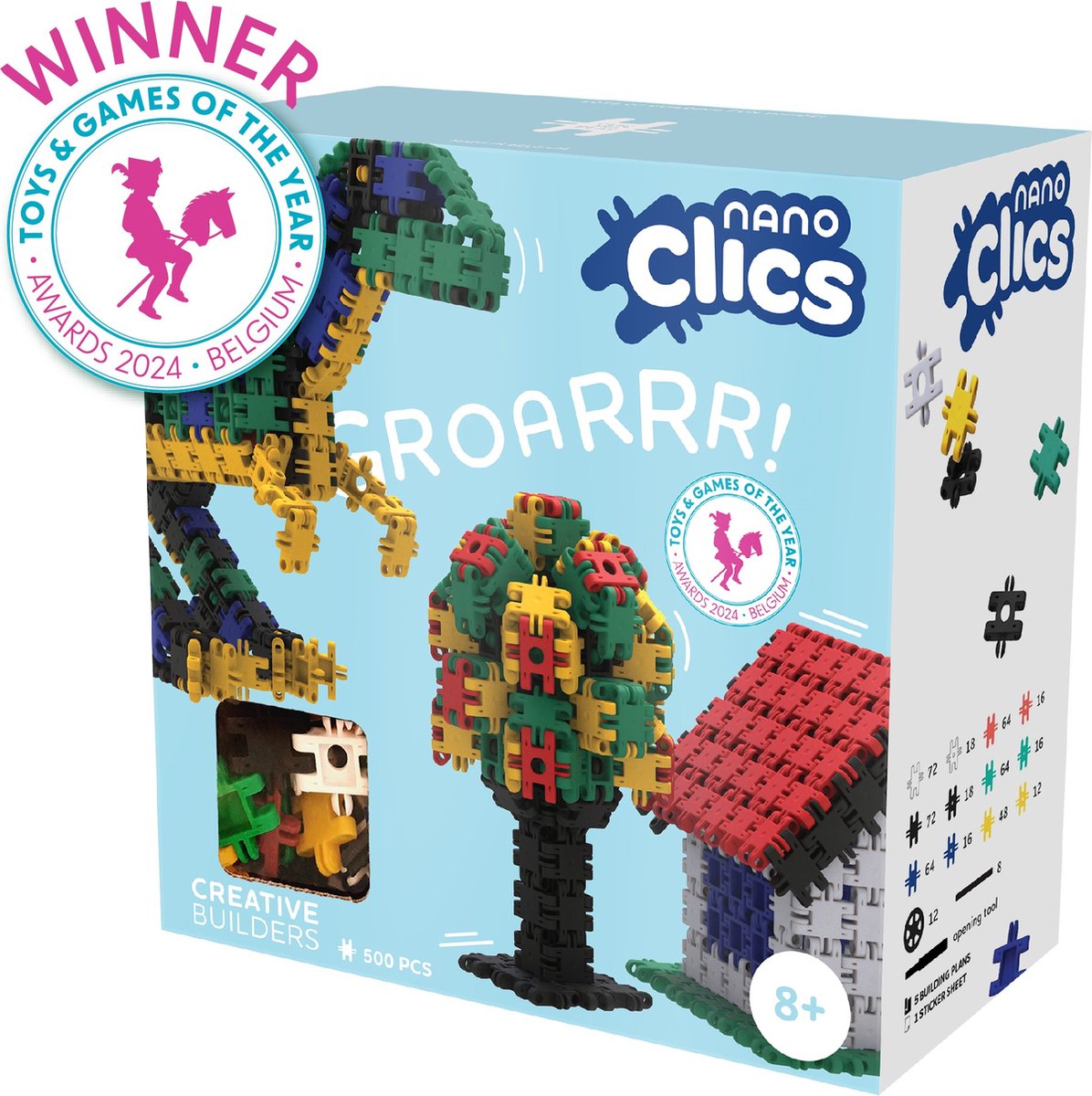 Nano Clics – Creative Builders 500 Piece Set – 5 in 1 Bouwblokken – SPEELGOED Gemaakt Van 100% RECYCLED Plastic – Speelgoed 8, 9, 10, 11, 12 jaar – Constructie Speelgoed