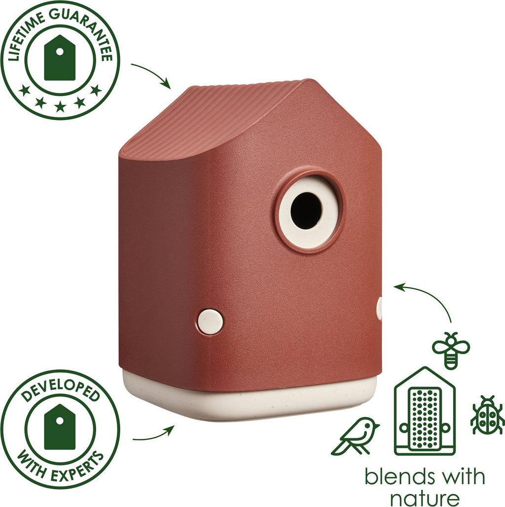 Elho Cosy Bird House 18cm - Vogelhuisje voor Tuin of Balkon - Geschikt voor meer dan 11 Soorten - 100% Gerecycled Plastic - L17.6 x B18 x H23 cm - Toscaans rood