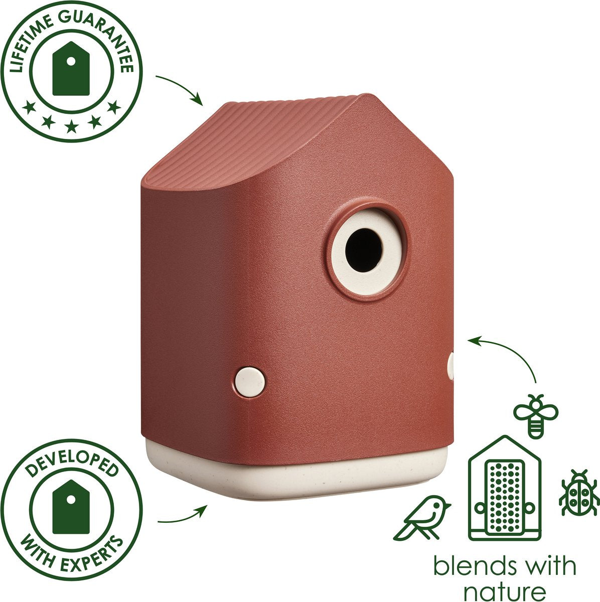 Elho Cosy Bird House 18cm - Vogelhuisje voor Tuin of Balkon - Geschikt voor meer dan 11 Soorten - 100% Gerecycled Plastic - L17.6 x B18 x H23 cm - Toscaans rood