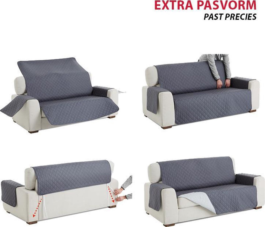 Duo Quilt Chaise Longue Left - Sofa Protector - 200cm wide - Blue - Oeko-Tex certified