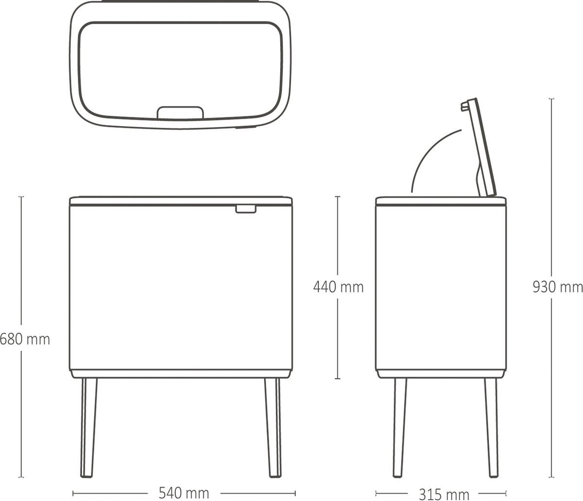 Brabantia Bo Touch Bin Prullenbak - 3 x 11 liter - Afvalscheiding - Soft Beige
