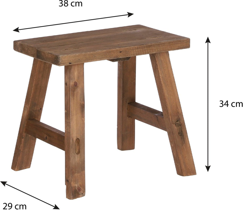 Mica Decorations Bold Wooden Stool - Side Table or Plant Stand - 38 x 29 x 34 cm - Recycled Wood - Brown