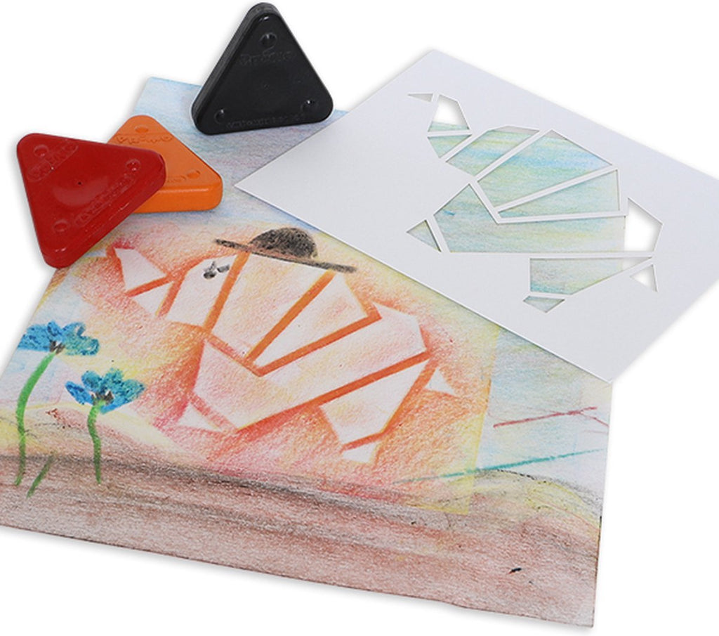 Primo PRIMO - 8 Triangular wax crayons side 50 mm with stencils in a box