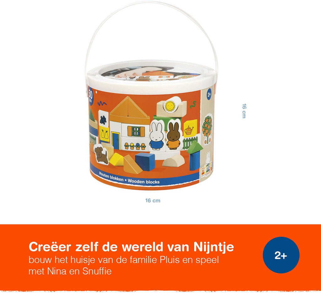 Nijntje blokkenton, houten blokken in opbergton - educatief speelgoed - peuter, kleuter - vanaf 2 jaar - Bambolino Toys