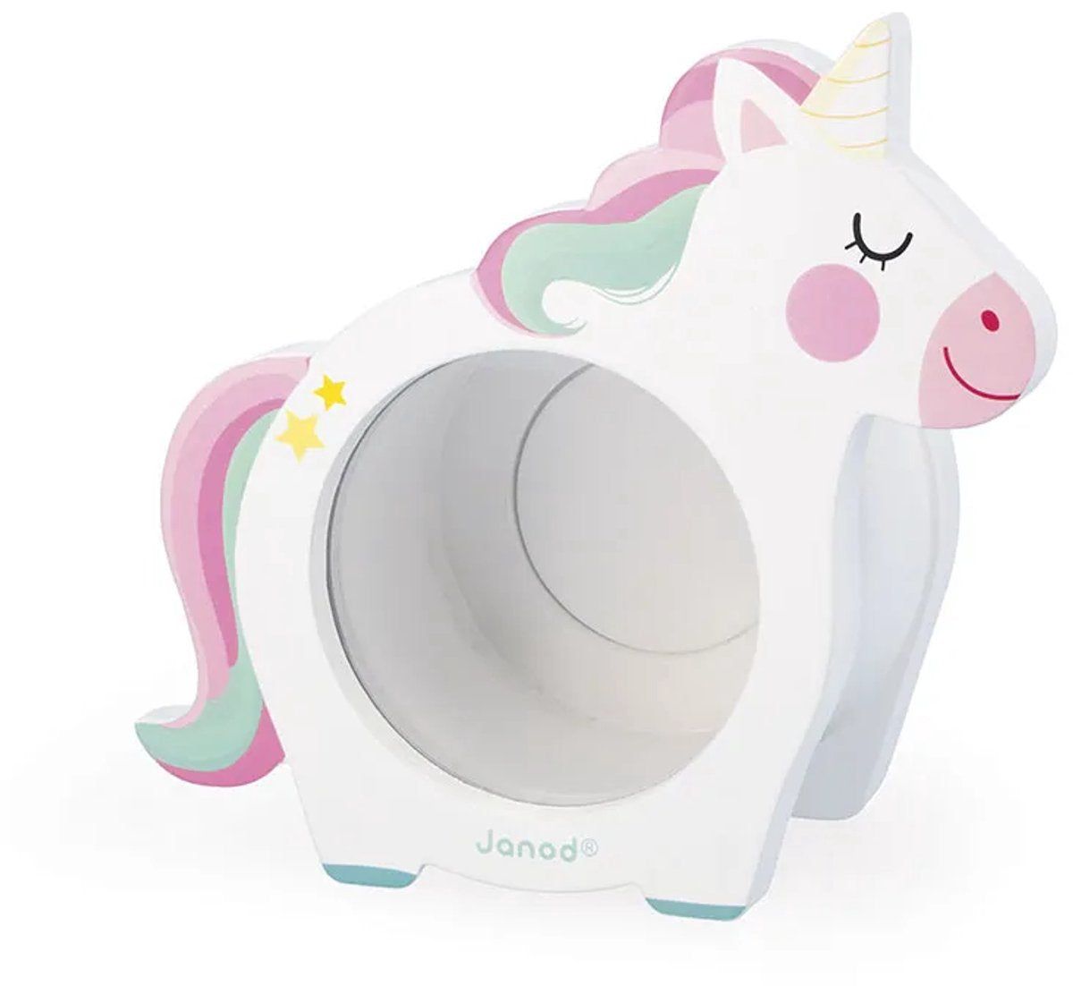 Janod - Unicorn - Houten spaarpot met transparante voorkant