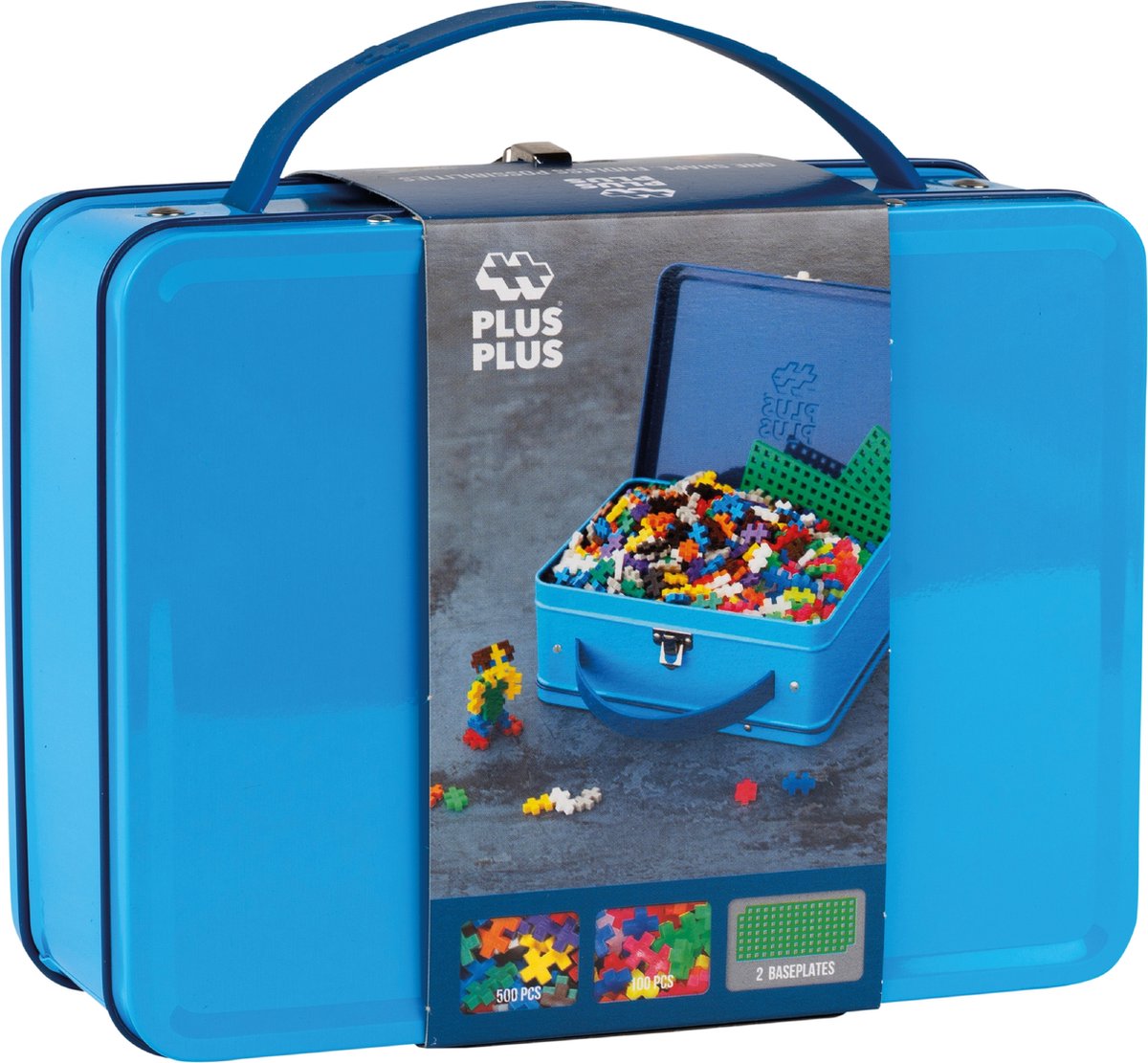 Plus-Plus Basic Reiskoffer 600 delige bouwset blauw - 7002 - Bouwspeelgoed - Constructiespeelgoed - Set met bouwstenen - Vanaf 5 jaar