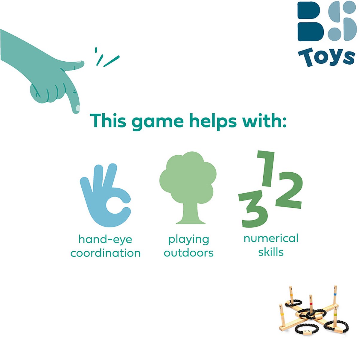 BS Toys Ring Toss Game - Outdoor Toy for Ages 6 and up - Ring Throwing - Children's Throwing Game - 5 Rings - 50x50x10 cm - Ring Toss - Wooden Throwing Game - Games for Children - Outdoor Toys - Outdoor Game - Outdoor Games - Garden Toys - Gift for Child