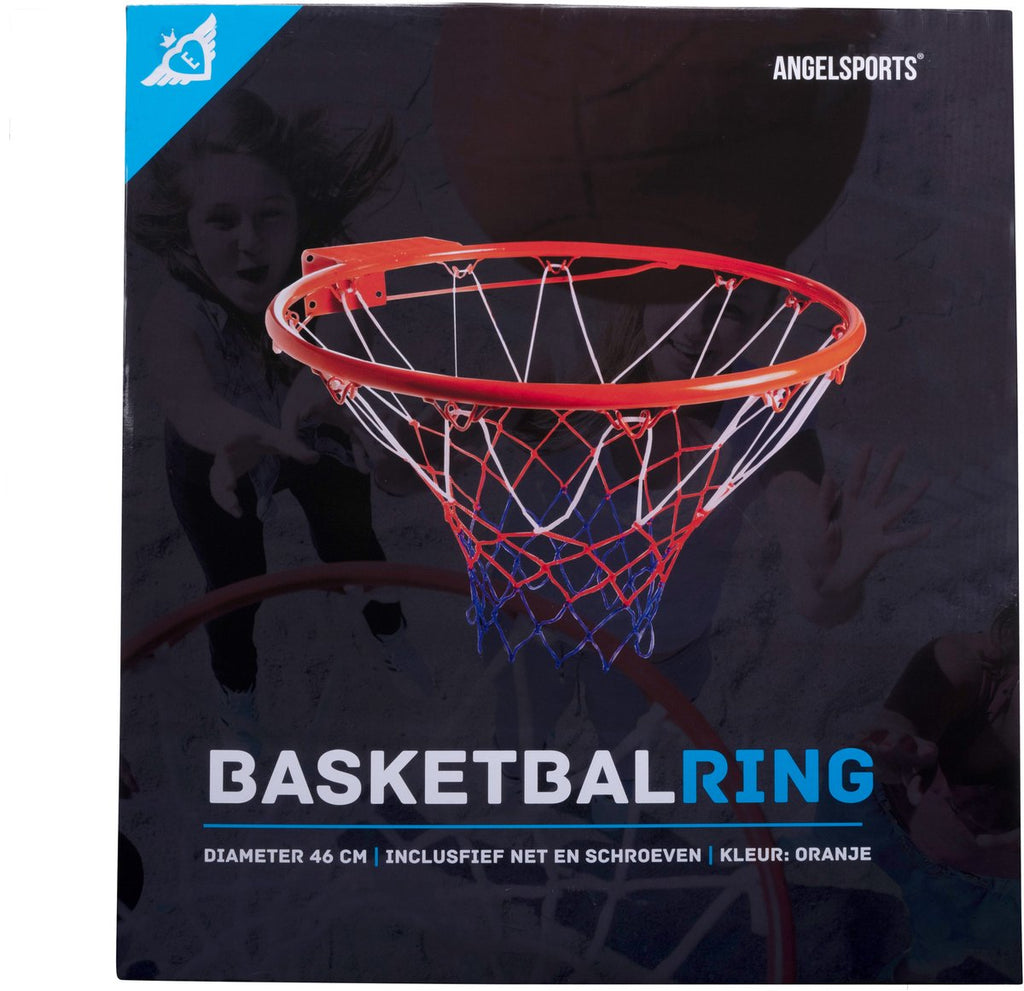 Basketbalring Oranje – Inclusief Netje Rood/Wit/Blauw – Wandbevestiging – Ring Ø 46 cm – Indoor & Outdoor Basketbalring – Engelhart