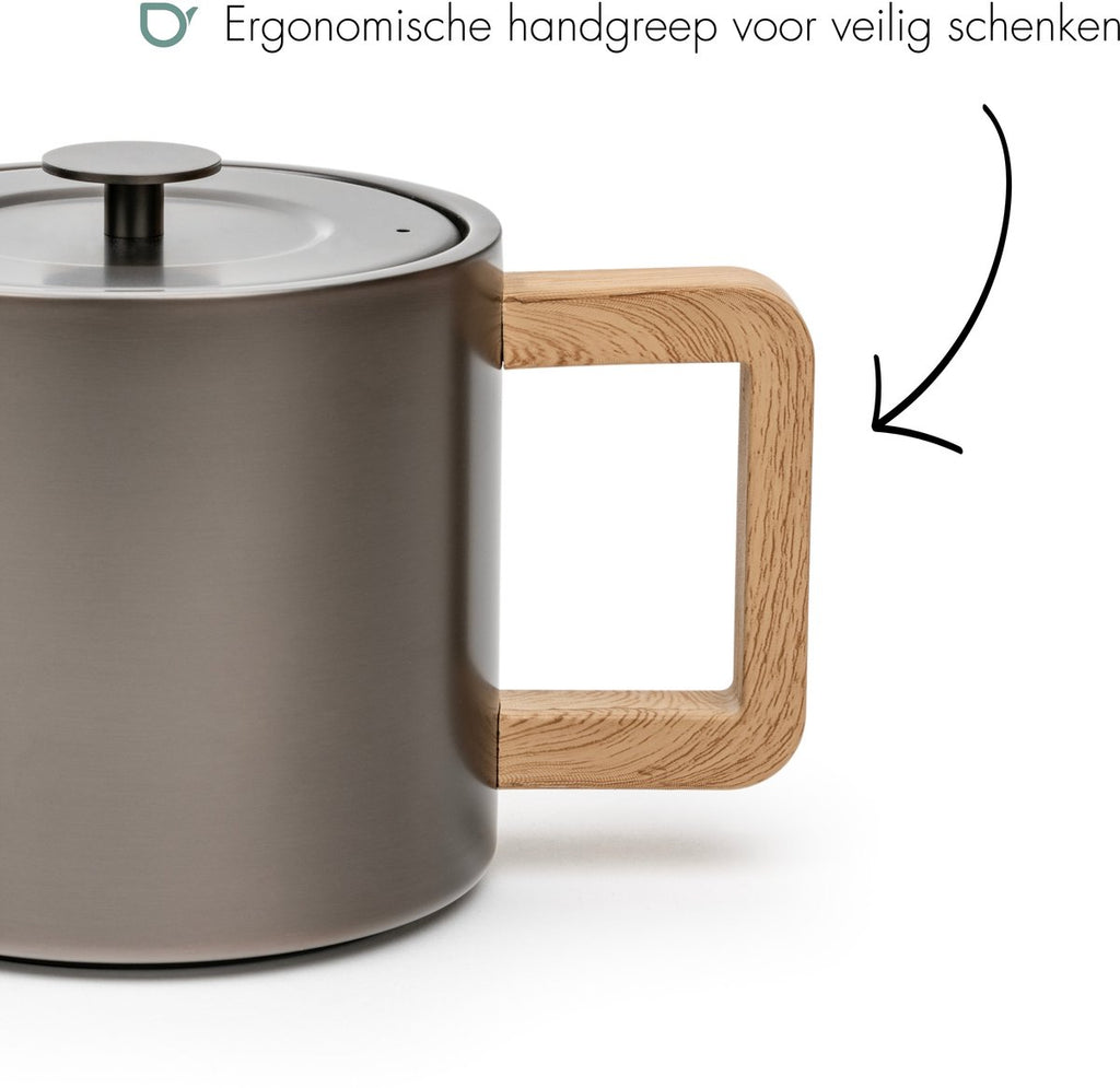Bredemeijer - Theepot dubbelwandig Narvik - 1,1 liter - Metallic grijs - Met theezeef