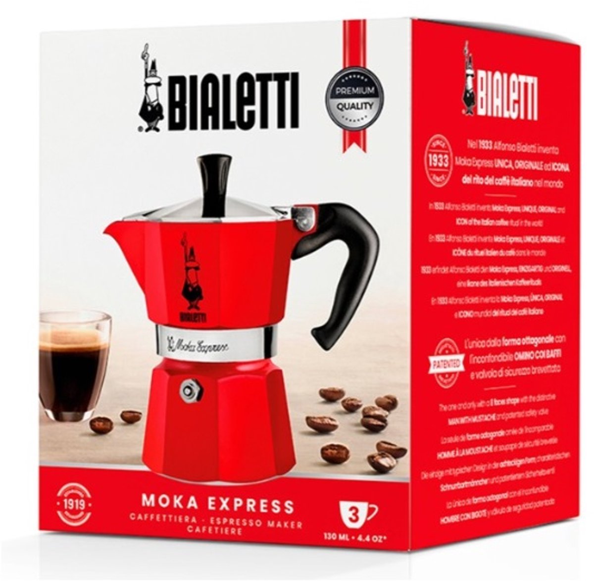 Bialetti Moka Express 3 Kops Rood – Espressopot – Aluminium – 130 ml