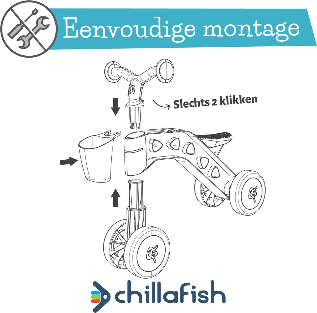 Chillafish Balance Bike for 1-year-olds for boys and girls with play blocks - Ride-on toy for toddlers up to 3 years with basket - Blue - Lightweight - Silent anti-slip tires for indoor and outdoor use - Stable four-wheeler - Model Itsibitsi