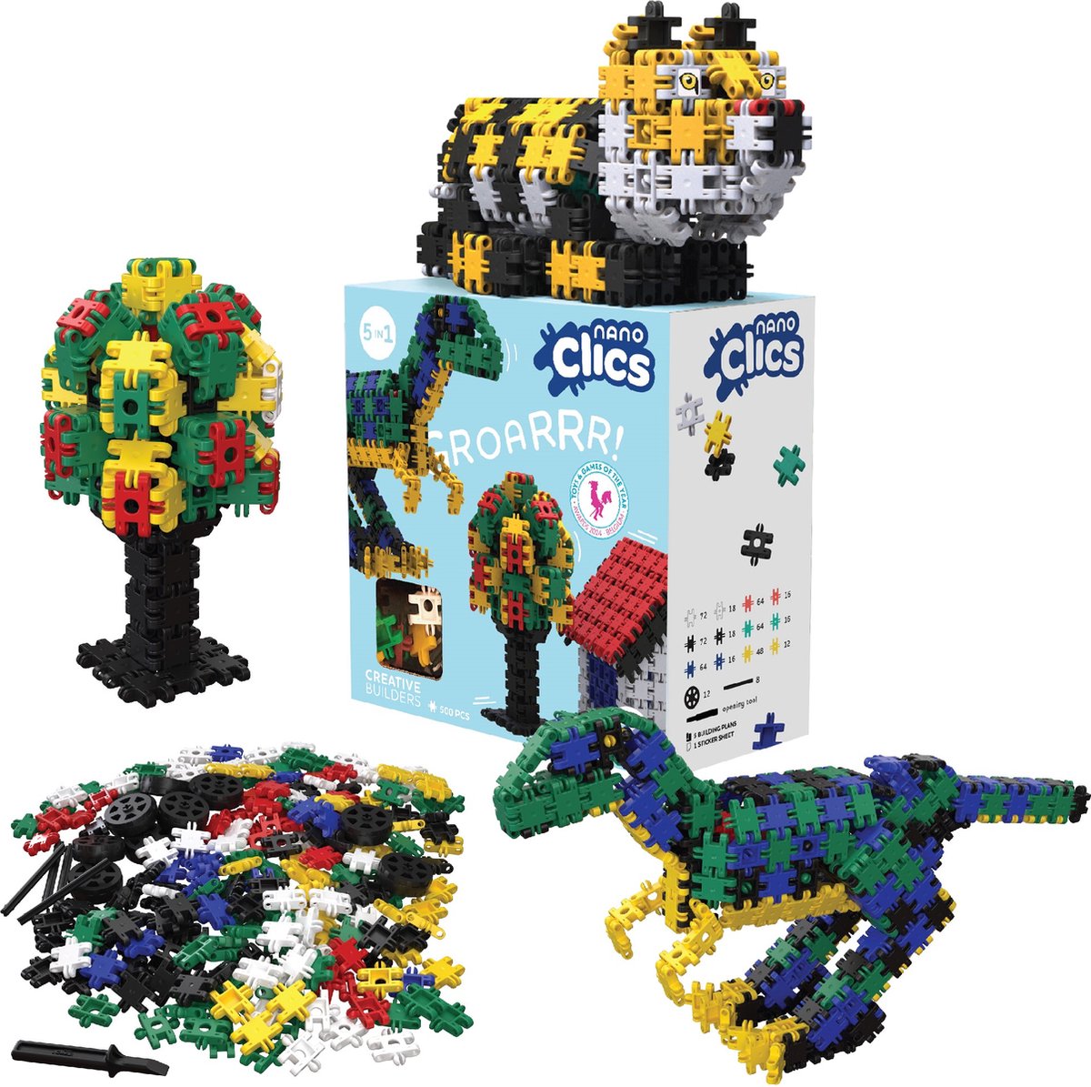 Nano Clics – Creative Builders 500 Piece Set – 5 in 1 Bouwblokken – SPEELGOED Gemaakt Van 100% RECYCLED Plastic – Speelgoed 8, 9, 10, 11, 12 jaar – Constructie Speelgoed