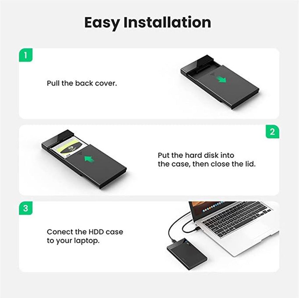 UGREEN - External Hard Drive Enclosure for 2.5" SATA HDD/SSD - USB 3.0 - Black