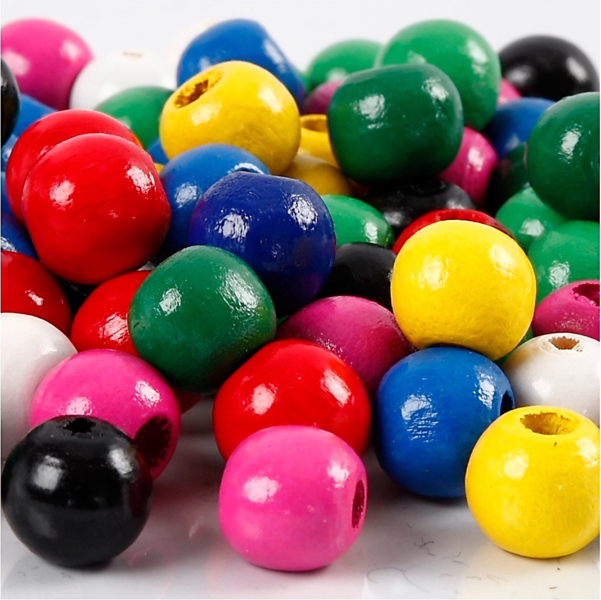 CC Wooden Beads Mix, dia. 10 mm, hole size 3 mm, approx. 680 pcs. assorted, assorted colours, 230 g/ 1 pack