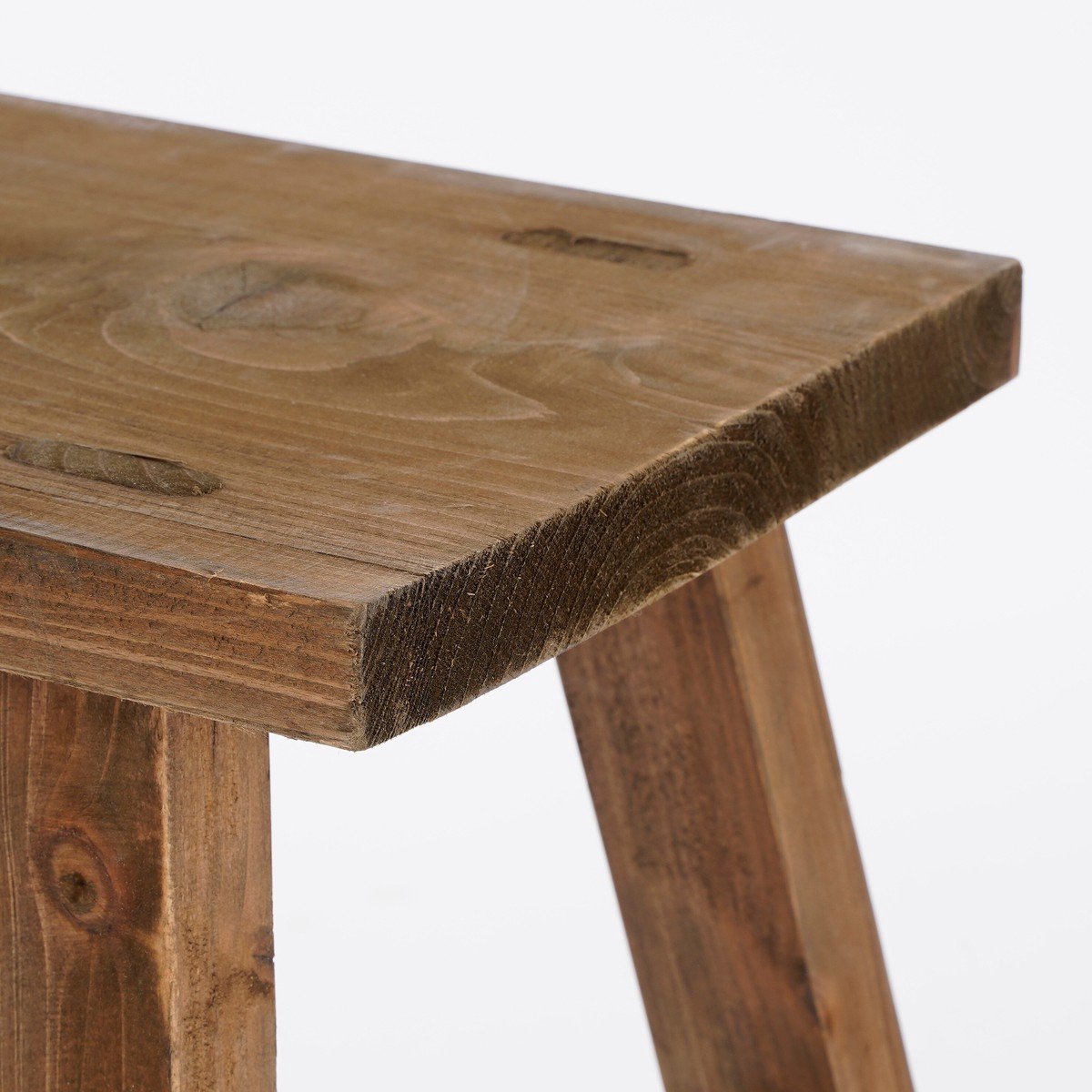 Mica Decorations Bold Wooden Stool - Side Table or Plant Stand - 38 x 29 x 34 cm - Recycled Wood - Brown