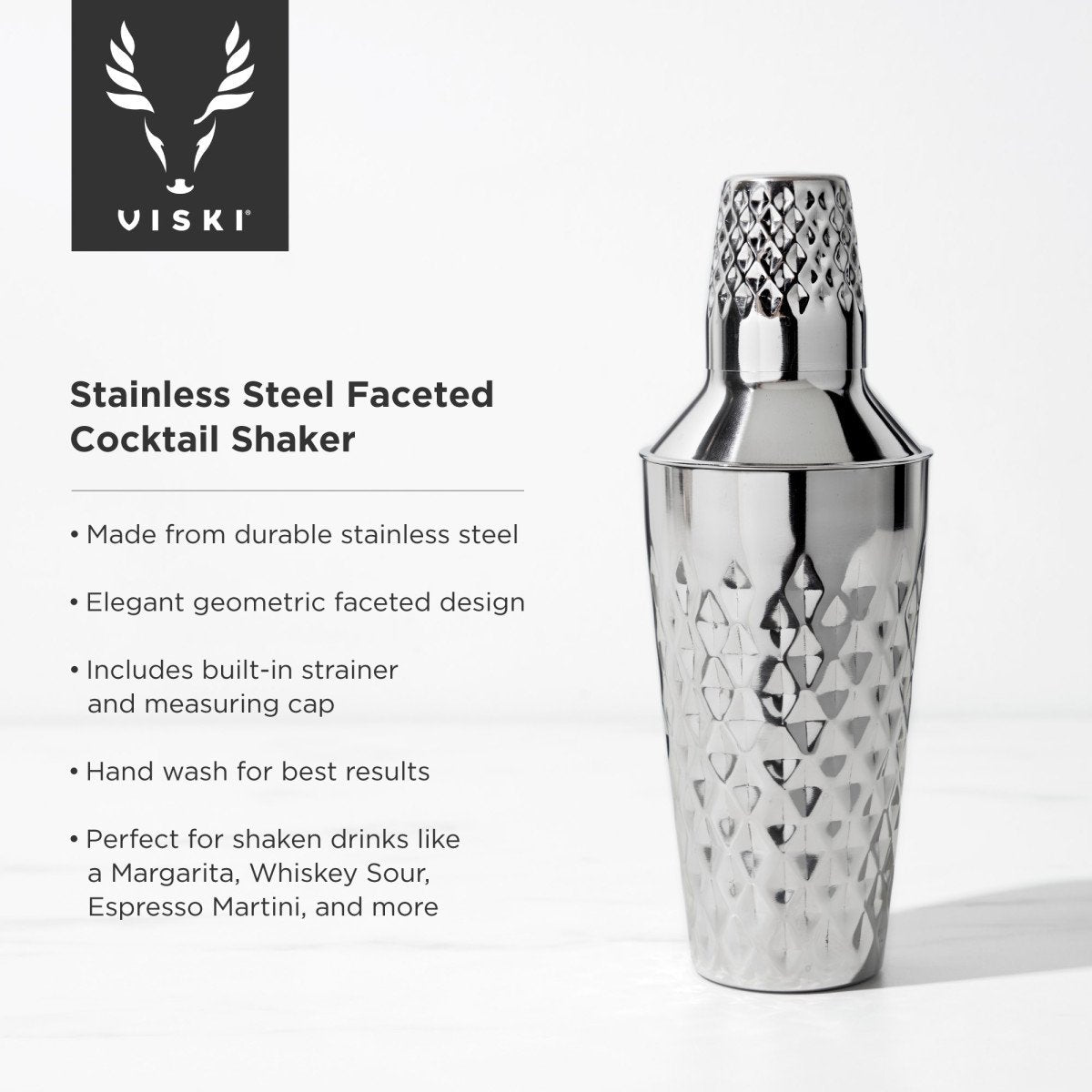 Viski Faceted Cocktailshaker - roestvrijstaal - 740ml