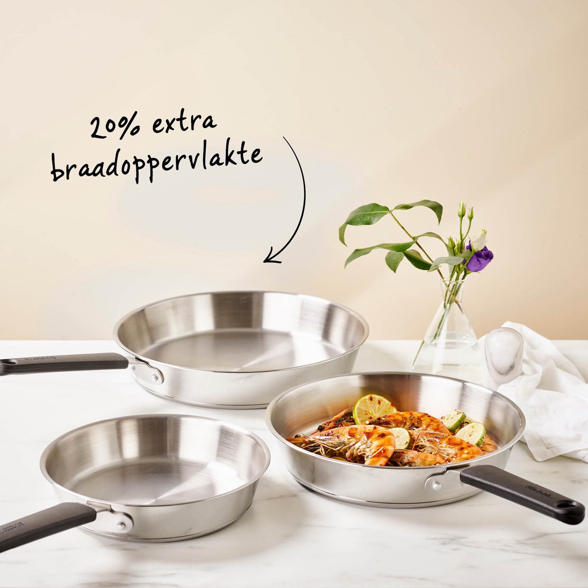 Brabantia Enjoyment Koekenpan - Ø 24 cm - RVS Koekenpan - 100% PFAS Vrij - Geschikt voor Inductie - Roestvrijstalen Pan