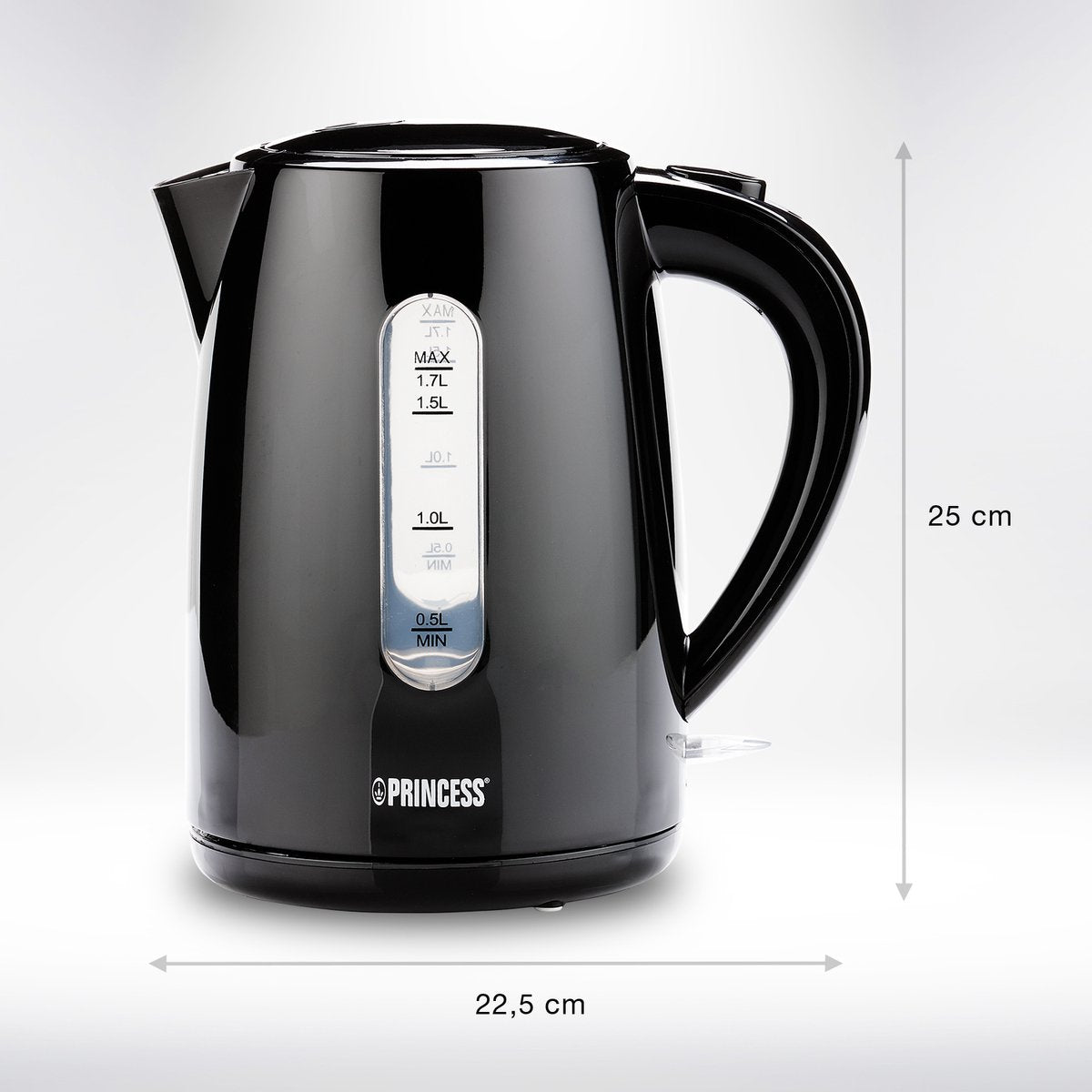 Princess Kettle 236017 - 1.7 Litre - 360° rotatable - 2200W - Water level indicator - Anti-limescale filter - Black