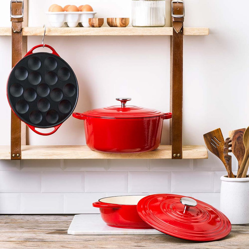 BK Bourgogne Dutch Oven 24cm - 4.2L - Without PFAS-free non-stick coating - Induction roasting pan - Oven safe up to 230°C - Enameled cast iron - Chili Red