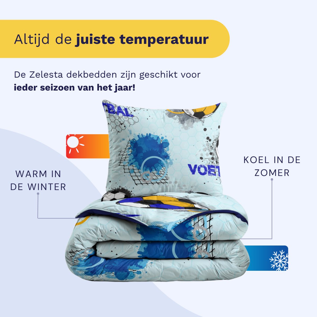 Zelesta Comfort Kids Soccer Dream 140x200 - Kinderdekbedovertrek - 30 dagen proefslapen - Wasbaar hoesloos kinderdekbed - Bedrukt kinderdekbed - All Year Winterdekbed & Zomerdekbed