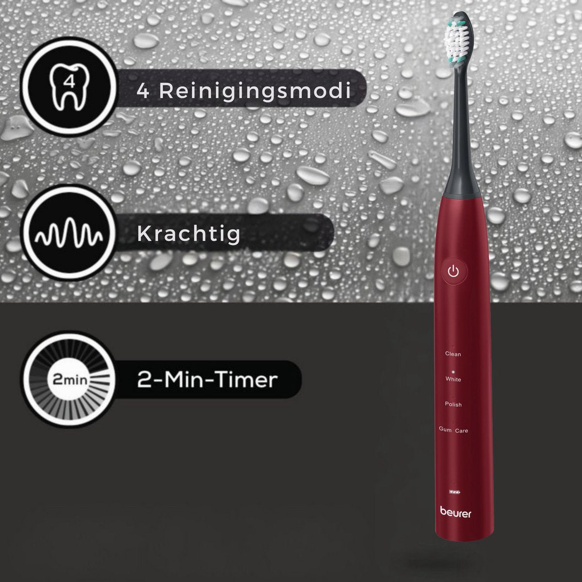 Beurer SC 30 Limited Edition 25 Elektrische Sonische Tandenborstel – Green Planet - 4 Poetsstanden – 80.000 Bewegingen p/min – 2 Opzetborstels – Timer - USB-C laadkabel – Gerecycled – 15 Dagen Accuduur - 3 Jaar garantie - Bordeaux