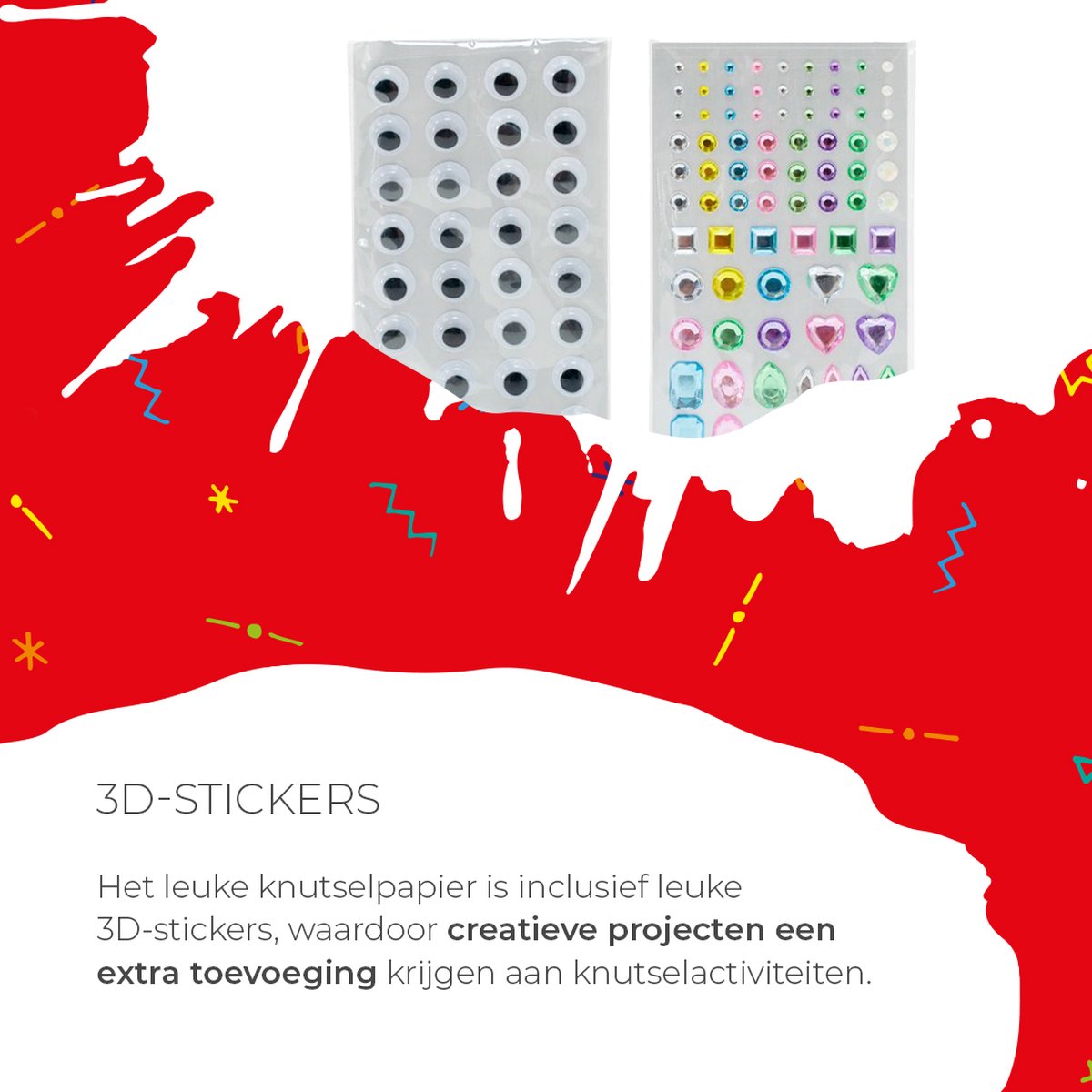 CREAKIT. Knutselpapier met 3D Stickers – Tekenpapier – Knutseloogjes – Knutseldiamantjes – Stickers – Pastel Kleuren – 50 vellen – A4 Formaat