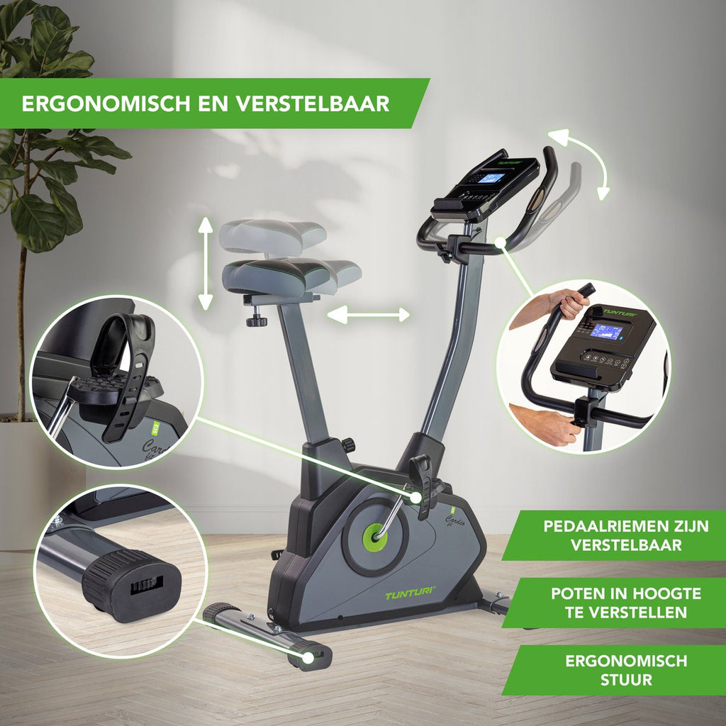 Tunturi Cardio Fit E35 Exercise Bike - Ergometer - Bluetooth - Fitness bike with 12 training programs - Comfort plus saddle - Heart rate function - Incl. free app