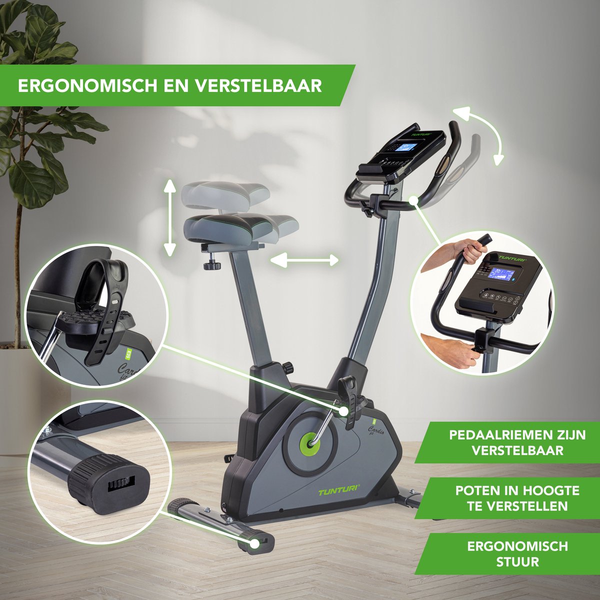 Tunturi Cardio Fit E35 Exercise Bike - Ergometer - Bluetooth - Fitness bike with 12 training programs - Comfort plus saddle - Heart rate function - Incl. free app