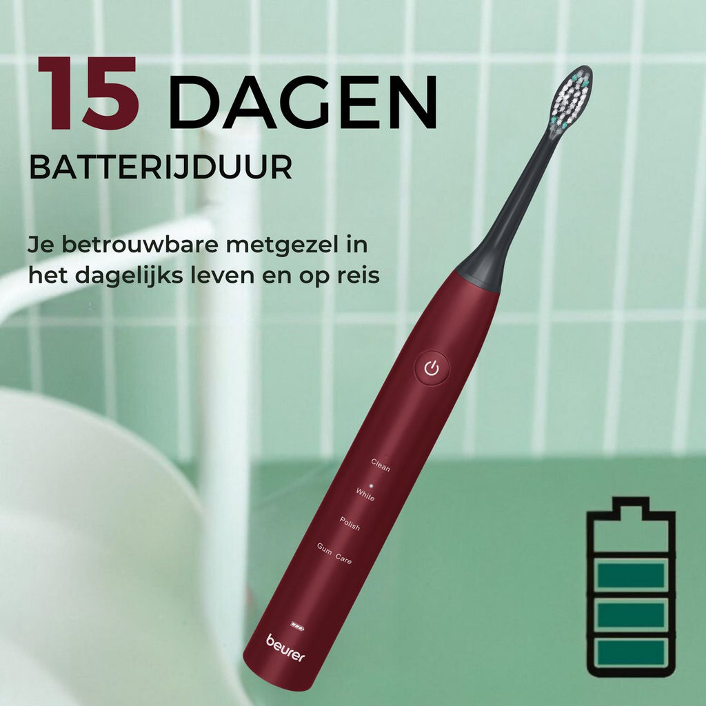 Beurer SC 30 Limited Edition 25 Electric Sonic Toothbrush – Green Planet - 4 Cleaning Modes – 80,000 Movements per min – 2 Brush Heads – Timer - USB-C charging cable – Recycled – 15-Day Battery Life - 3-Year Warranty - Bordeaux