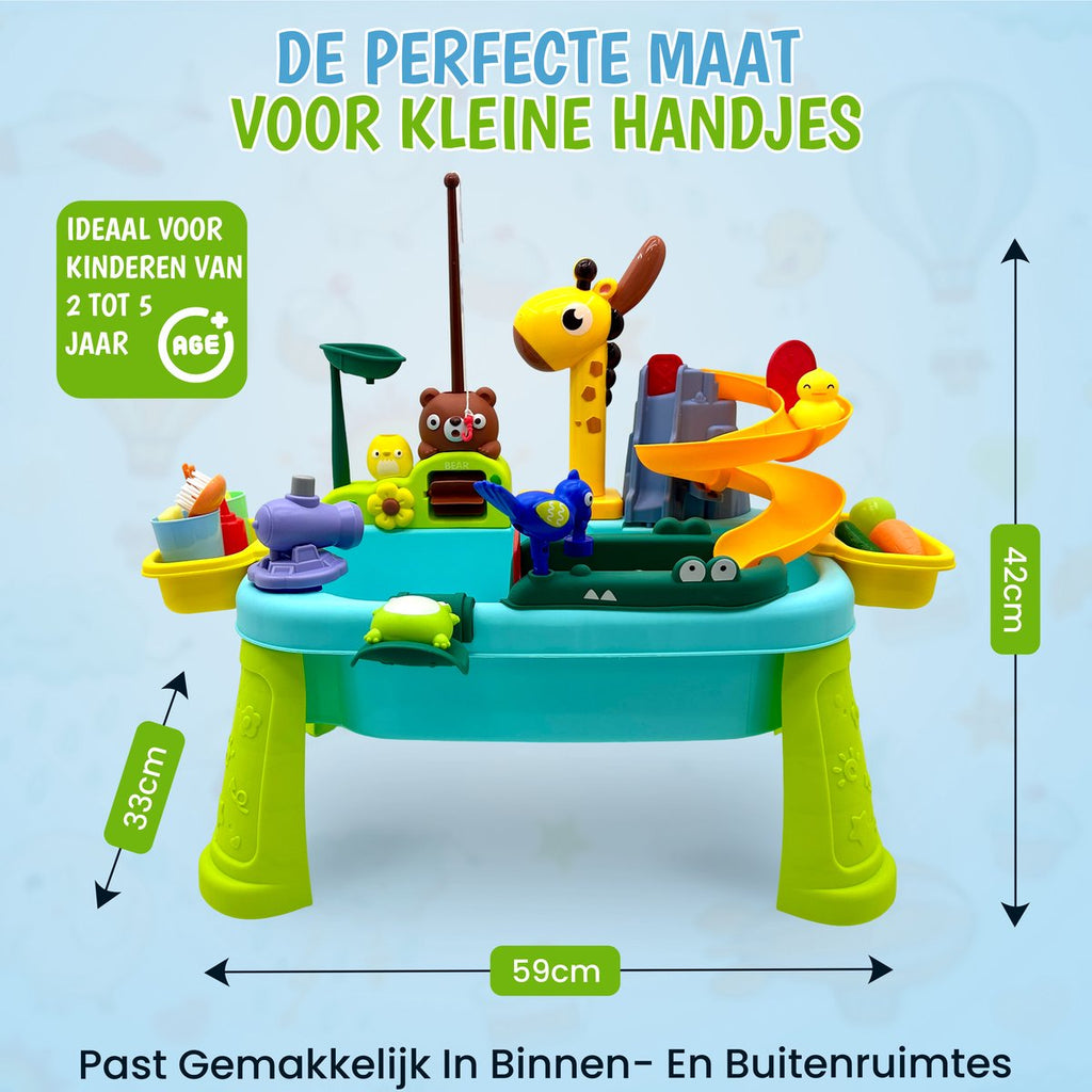 Kuddo Watertafel Kinderen – 4-in-1 Speeltafel met Water, Zand, Vissen en Glijbaan – Buitenspeelgoed voor Peuters – Inclusief Accessoires