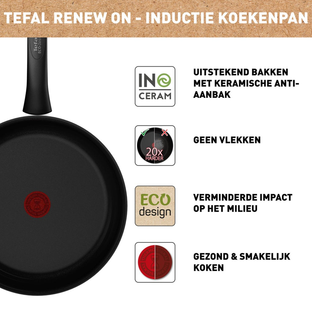 Tefal Renew Black ON - Ceramic Frying Pan - Ø28 cm - PFAS-free - Induction Suitable