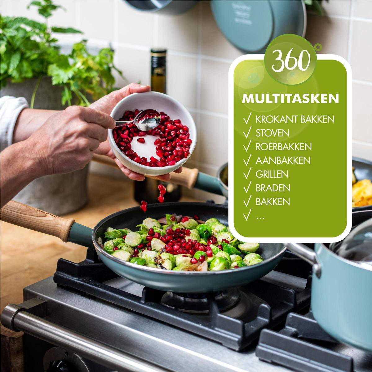 GreenPan Mayflower Koekenpannenset 13-delig - 13/18/20/24/28cm - 1.6/2.6L - PFAS-vrije antikleeflaag - Pannenset inductie - Keramische pan - Niet ovenbestendig - Koudgrepen - Blauw