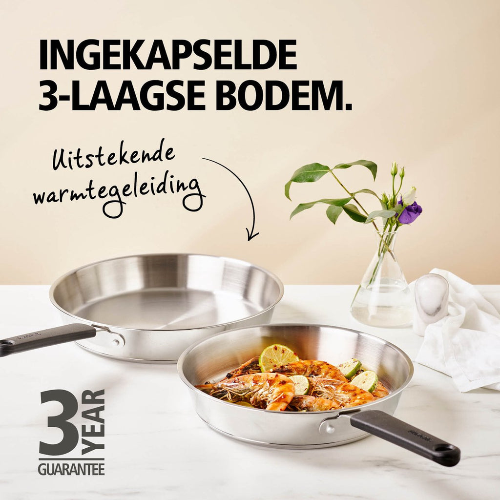 Brabantia Enjoyment Koekenpan - Ø 28 cm - RVS Koekenpan - 100% PFAS Vrij - Geschikt voor Inductie - Roestvrijstalen Pan