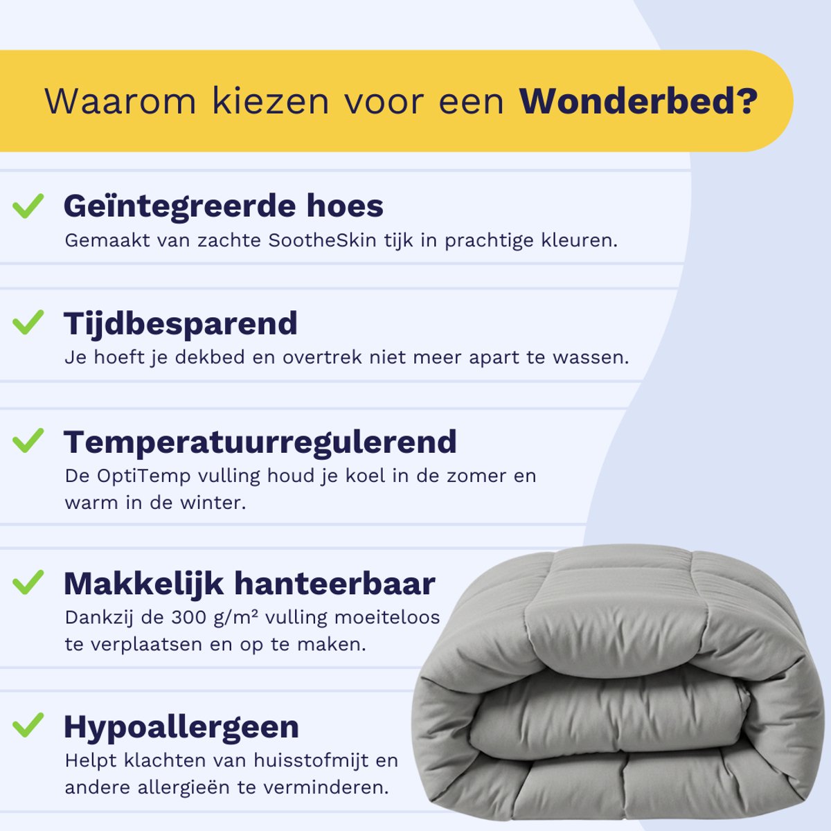 Zelesta Pure Uni Morning Grey 140x200 - Katoenen dekbed zonder overtrek - Wasbaar dekbed - Hoesloos dekbed - 2 in 1 Dekbed met vaste overtrek