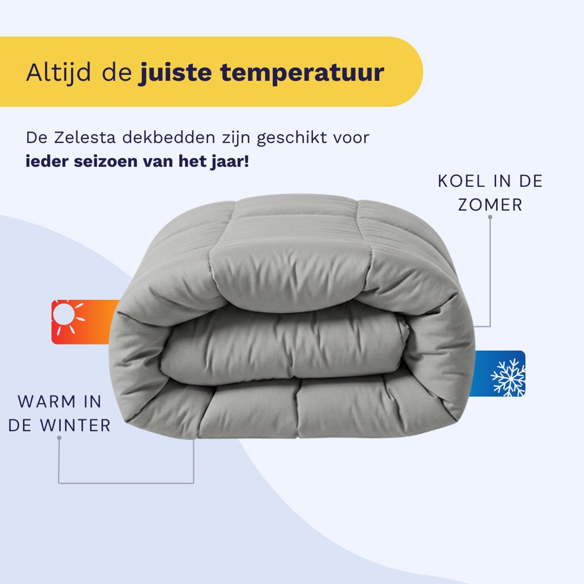 Zelesta Pure Uni Morning Grey 140x200 - Katoenen dekbed zonder overtrek - Wasbaar dekbed - Hoesloos dekbed - 2 in 1 Dekbed met vaste overtrek