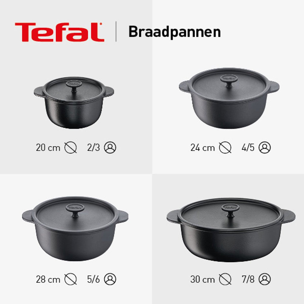 Tefal Trattoria - Braadpan - Ø28 cm - Inclusief Deksel - Gietijzer - Geschikt voor Inductie