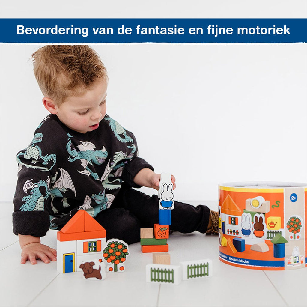 Nijntje blokkenton, houten blokken in opbergton - educatief speelgoed - peuter, kleuter - vanaf 2 jaar - Bambolino Toys