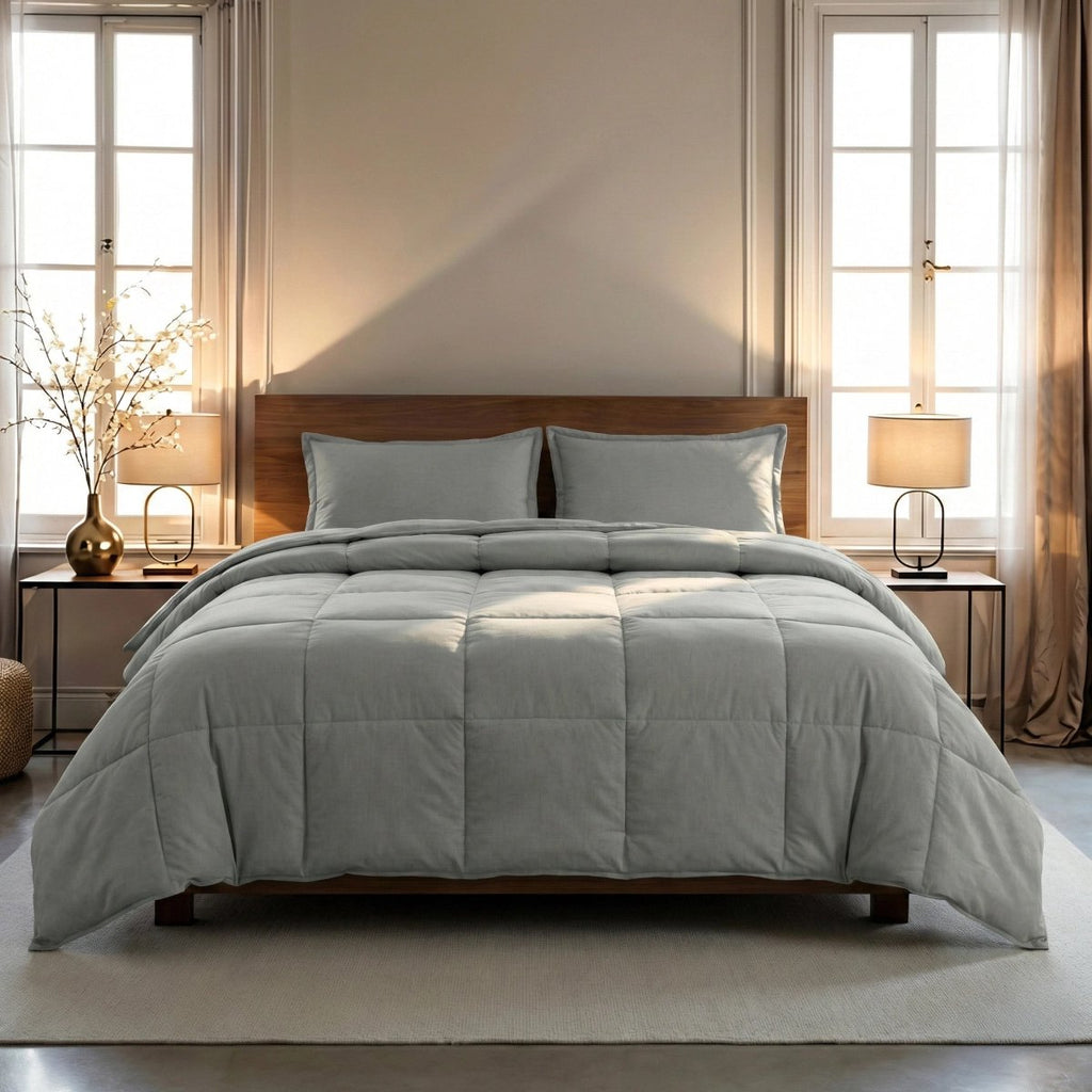 Zelesta Pure Uni Morning Grey 140x200 - Katoenen dekbed zonder overtrek - Wasbaar dekbed - Hoesloos dekbed - 2 in 1 Dekbed met vaste overtrek