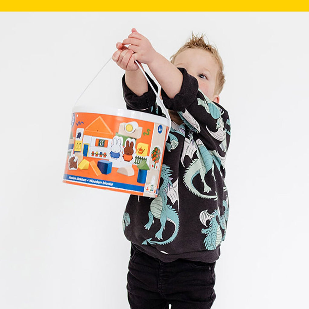 Nijntje blokkenton, houten blokken in opbergton - educatief speelgoed - peuter, kleuter - vanaf 2 jaar - Bambolino Toys