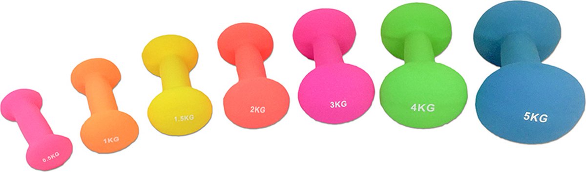 Tunturi Dumbbell set - 2 x 2.0 kg - Neoprene - Fluorescent Red - Incl. free fitness app