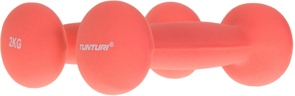 Tunturi Dumbbell set - 2 x 2.0 kg - Neoprene - Fluorescent Red - Incl. free fitness app