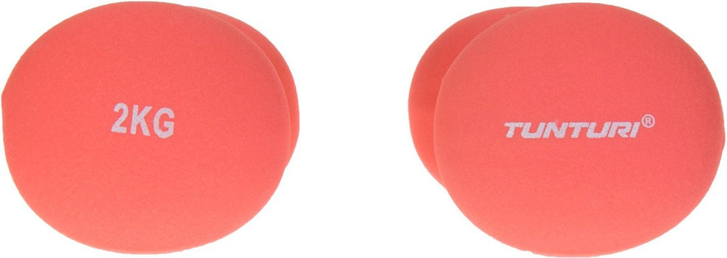Tunturi Dumbbell set - 2 x 2.0 kg - Neoprene - Fluorescent Red - Incl. free fitness app